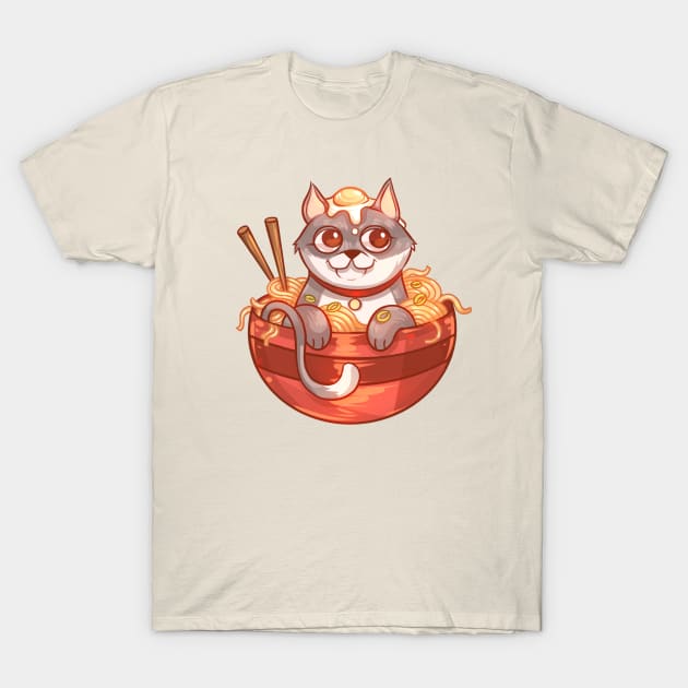 Ramen Noodle Tabby Cat T-Shirt by Claire Lin